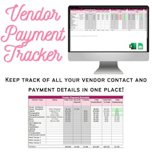Wedding Vendors: Contact and Payment Tracker - Deposit Schedule, Vendor Management, Excel and Google Sheets Compatible