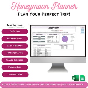 Planning Tool for Vacation Travel Spreadsheet for Honeymoon Trip Planner for Excel and Google Sheets