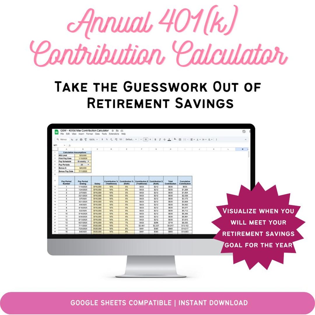 401k Contribution Calculator Spreadsheet | Max Out 401k Retirement ...