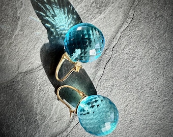 sky blue quartz ball drop earrings with lever closure