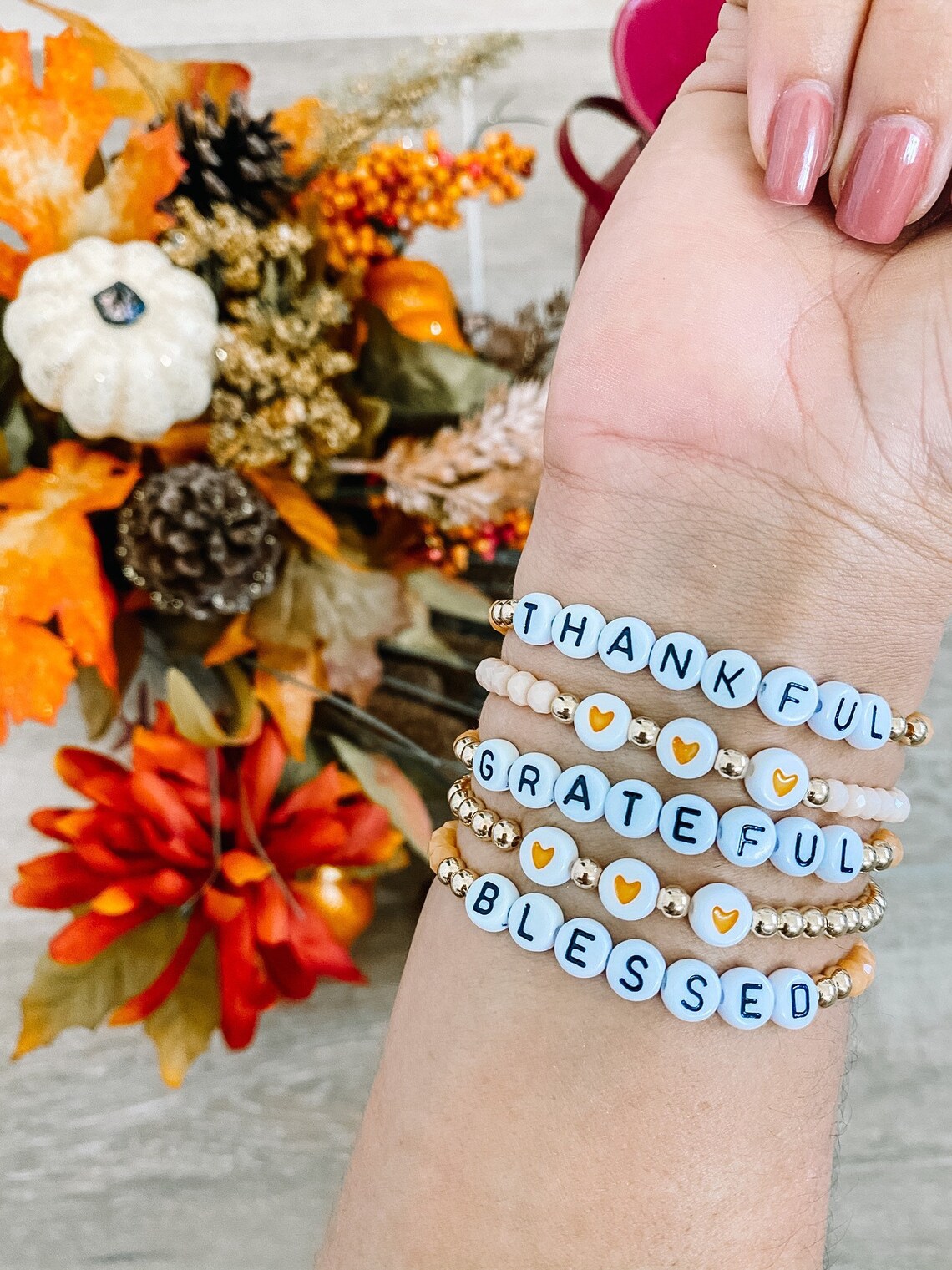 Thankful Grateful and Blessed 4mm Crystal Beads Bracelets Set Etsy