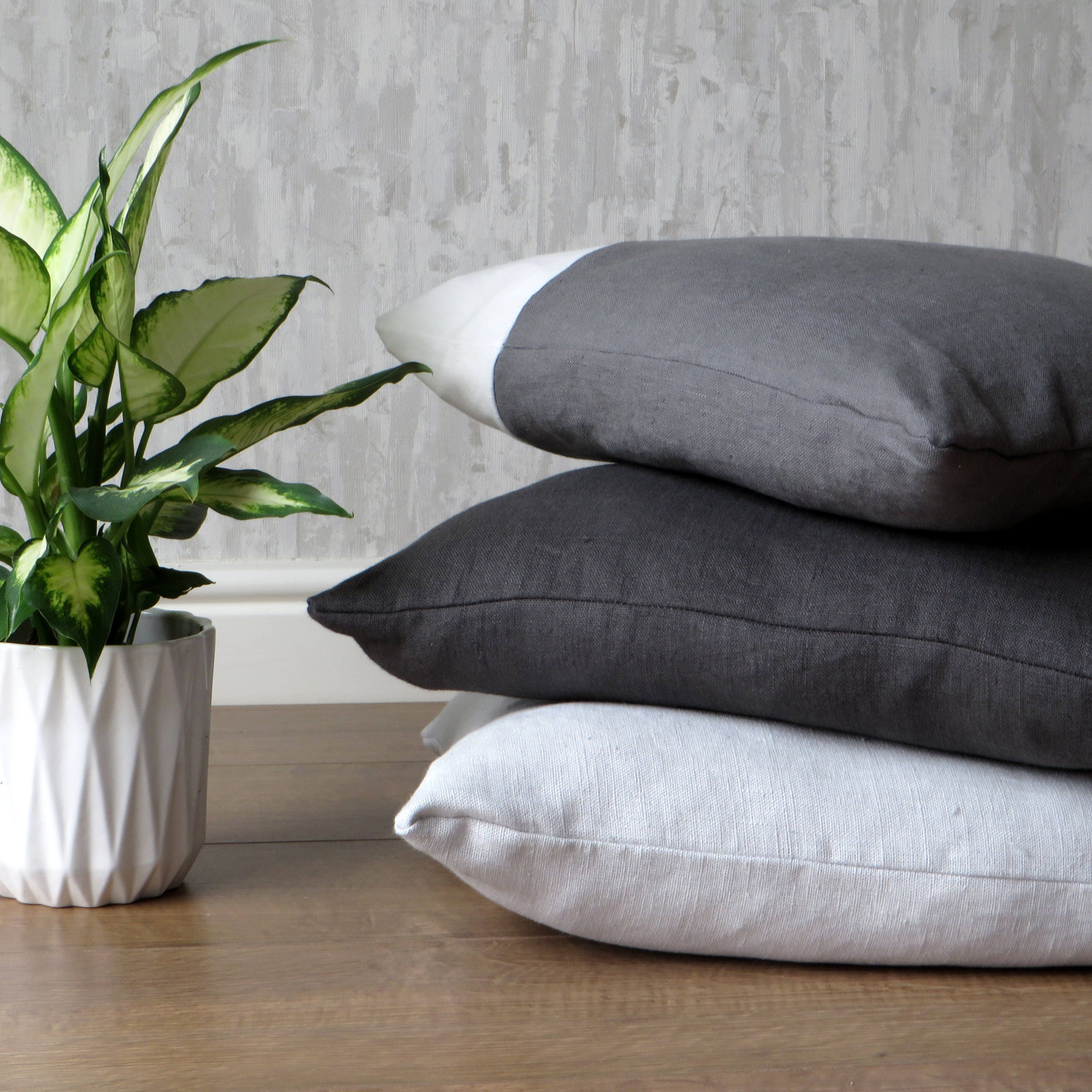 Mid Grey & White Cushion Stripe Linen Cotton Mix iron Etsy UK