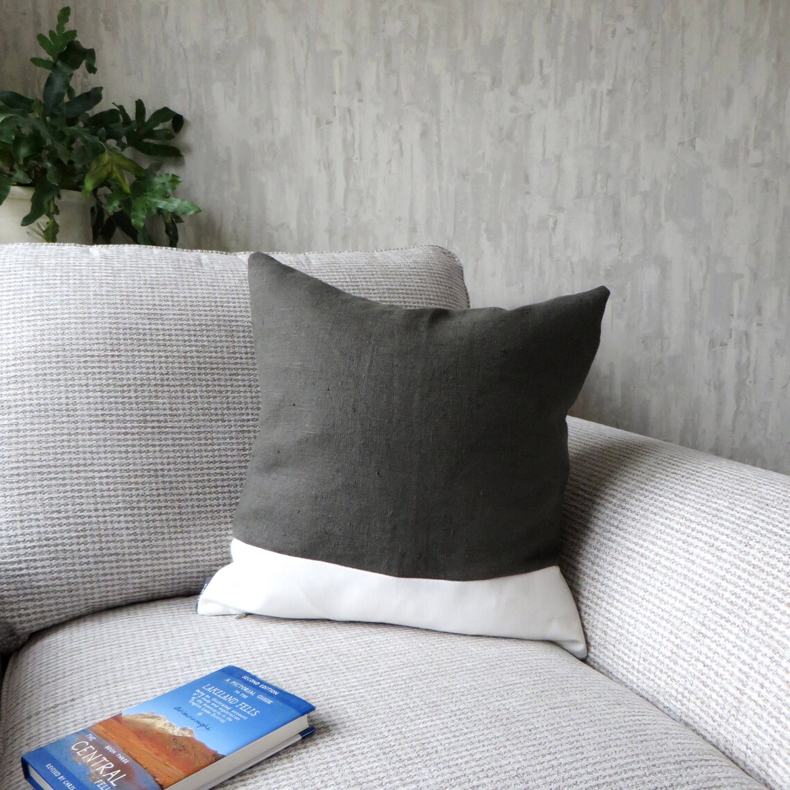 Dark Grey & White Cushion Stripe Linen Cotton Mix asphalt Etsy