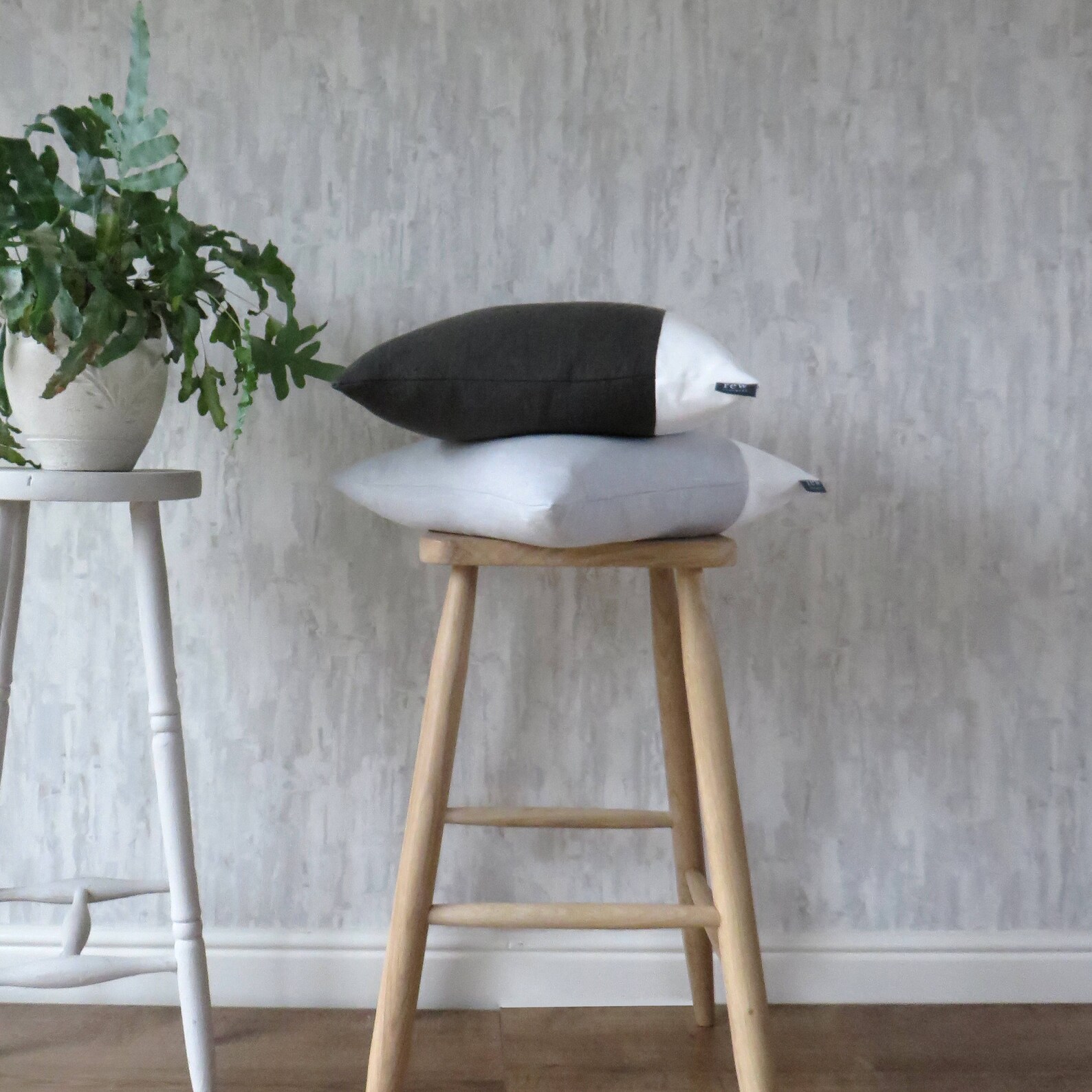 Dark Grey & White Cushion Stripe Linen Cotton Mix asphalt Etsy