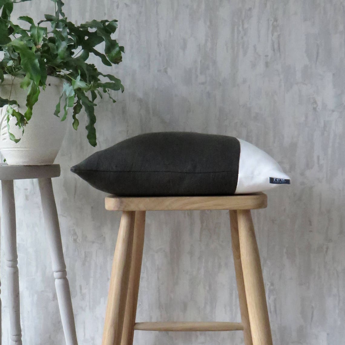 Dark Grey & White Cushion Stripe Linen Cotton Mix asphalt Etsy