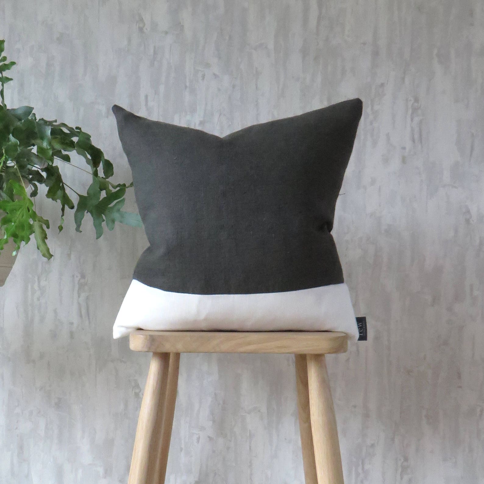 Dark Grey & White Cushion Stripe Linen Cotton Mix asphalt Etsy