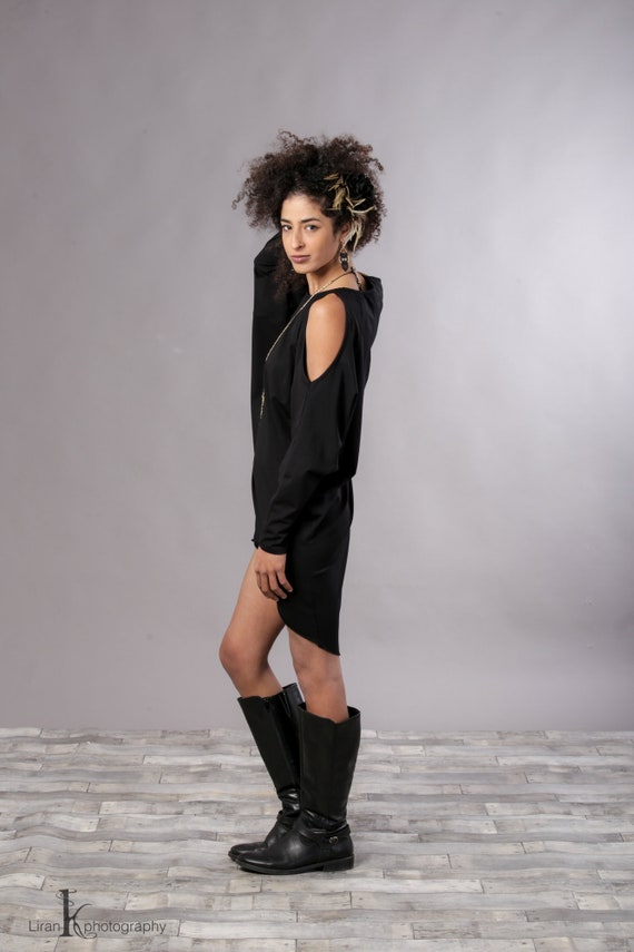 little black dress with knee high boots