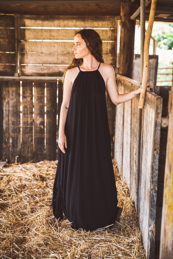 black maxi boho dress