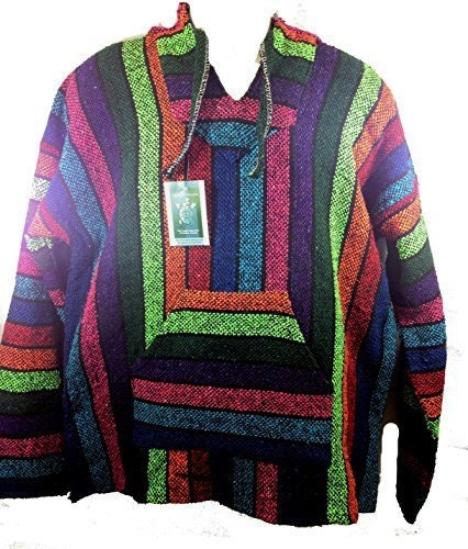 Fairtrade Wool Jacket Hoodie Coat Cardigan Fair Isle Hippy Festival Black Red XL