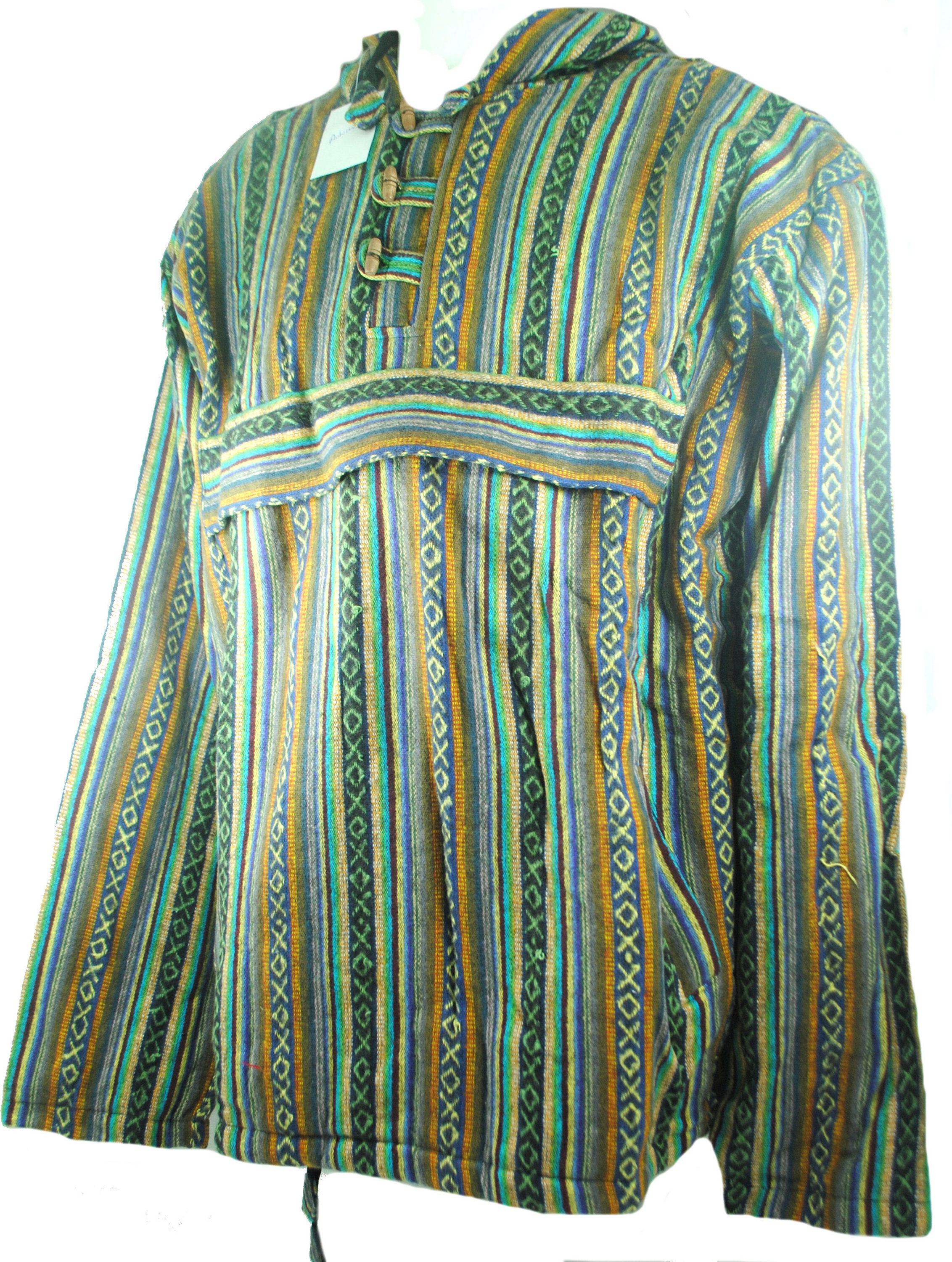 Fair Trade Mens Nepal Hippy Patchwork Om Rip Cotton Hooded Top N.93