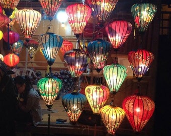 Vietnamese Oriental Silk Bamboo Handcrafted Lantern Lampshade BALLOON 9-20" 23-50CM 10 colours