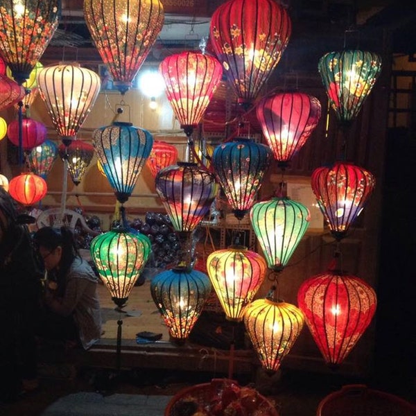 Vietnamese Oriental Silk Bamboo Handcrafted Lantern Lampshade BALLOON 9-20" 23-50CM 10 colours