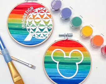 Festival of the Arts Inspired Hoop Decor, Rainbow Mickey, Disney Themed Tiered Tray