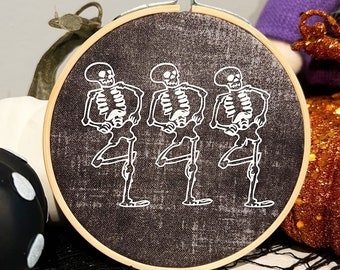 Spooky Scary Skeletons Decor, Dancing Skeleton Ornament, Embroidery Hoop Decoration, Halloween Tiered Tray