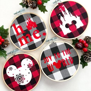 Buffalo Plaid Christmas Ornaments, Disney Inspired Ornaments, Embroidery Hoop Decor
