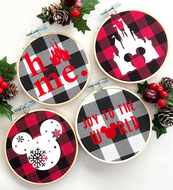 Buffalo Plaid Christmas Ornaments, Disney Inspired Ornaments, Embroidery Hoop Decor