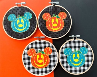 Fall Disney Inspired Ornament, Mickey Pumpkin, Boo To You, Embroidery Hoop Decoration, Fall Tiered Tray Decor