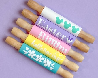 Spring Mini Rolling Pin, Wooden Rolling Pin, Easter Decor, Disney Inspired Spring Decor, Tiered Tray