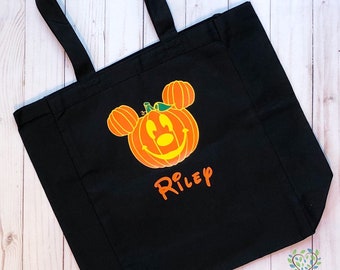 Disney Halloween Tote, Pumpkin Mickey Halloween Bag, Mickey Trick or Treat Bag