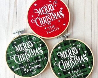 Personalized Family Ornament, Merry Christmas Custom Ornament, Embroidery Hoop Ornament, Holiday Gift