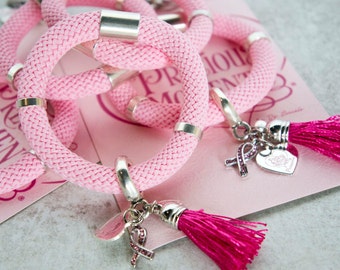 Precious Moment Breast Cancer Baby Pink Fuschia Tassel Bracelet