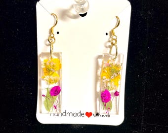 Pendientes de flores prensadas de resina - Flores prensadas - Súper ligeros