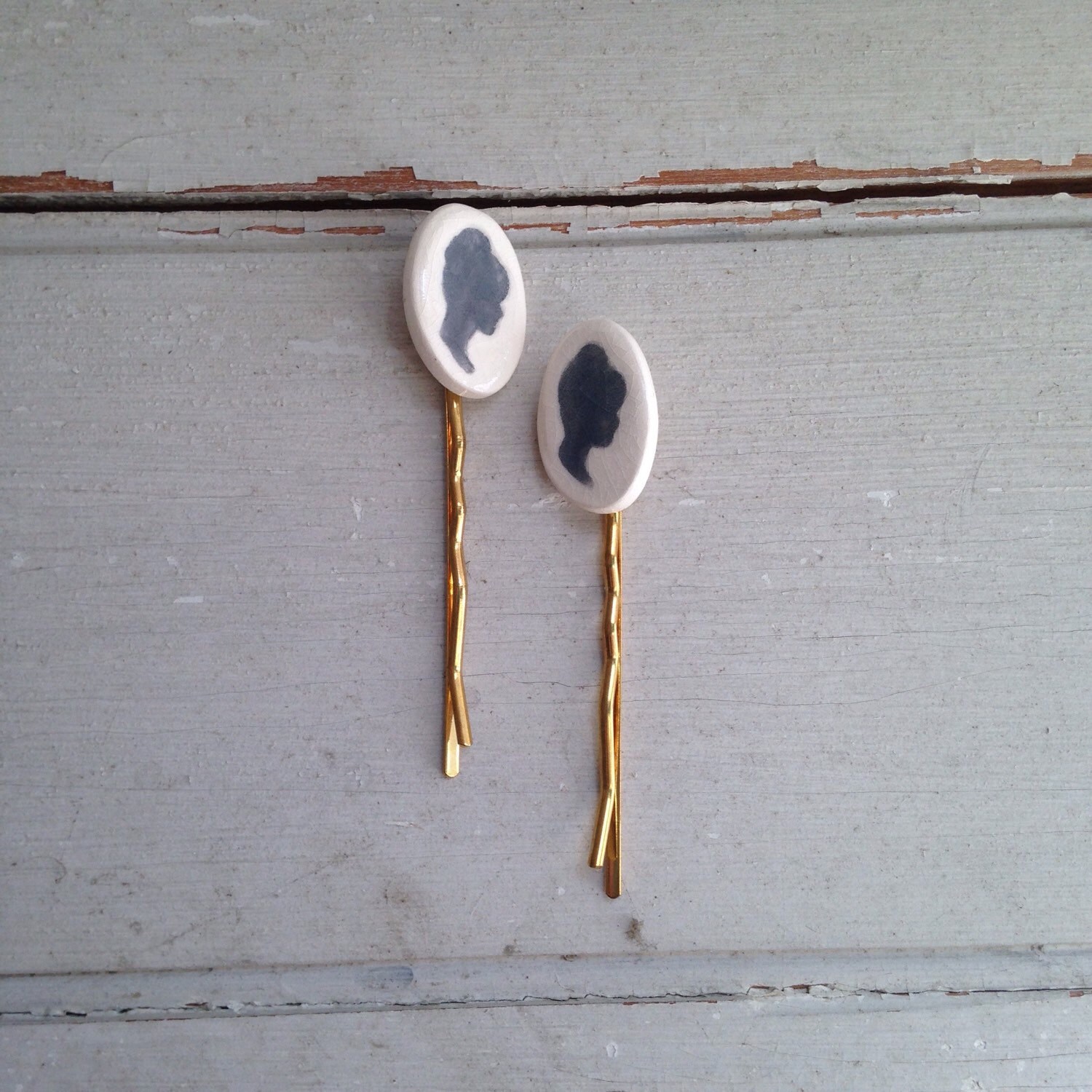 White Porcelain Black Silhouette Ceramic Bobby Pins