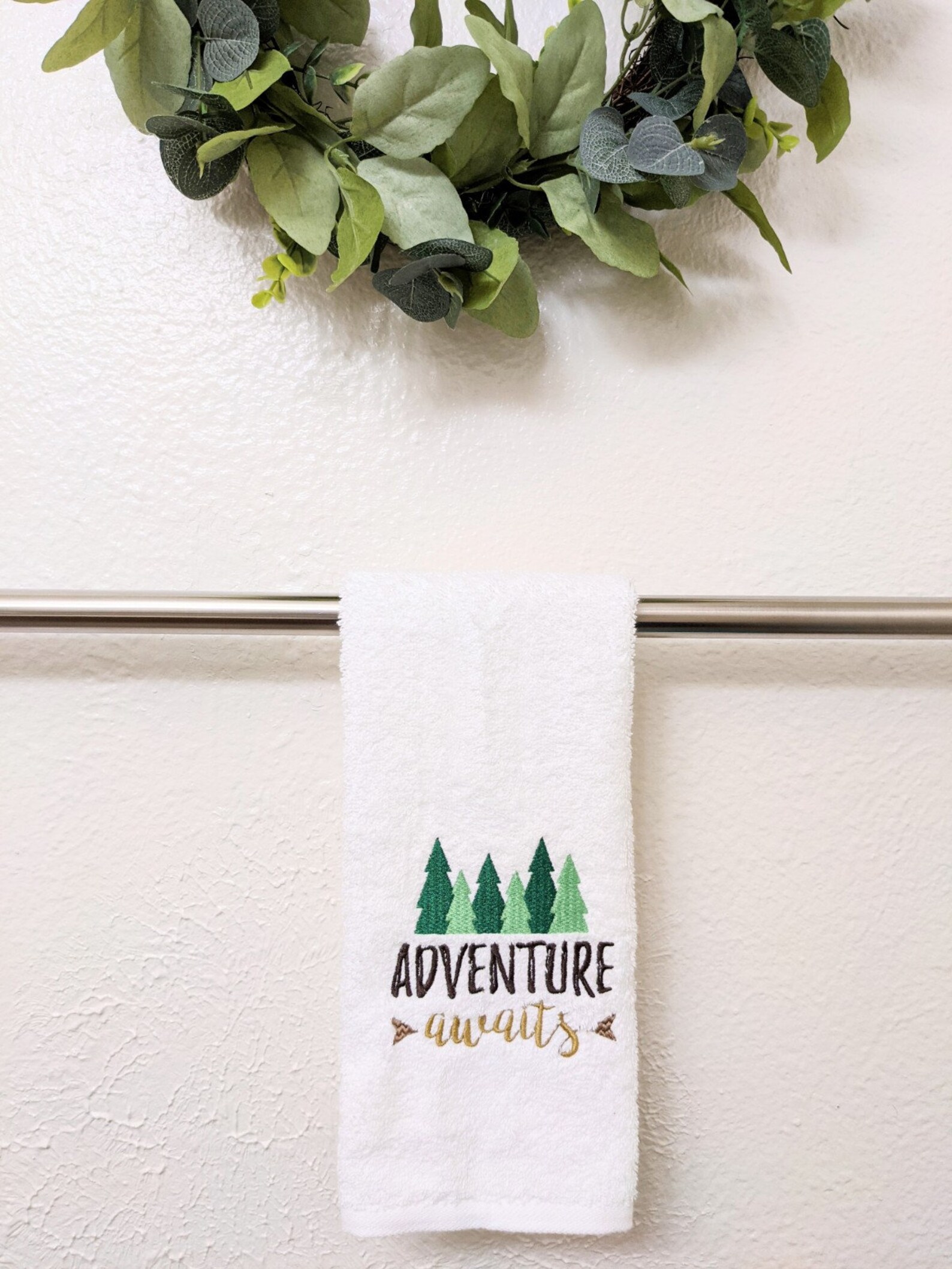 Outdoors Nature Embroidered Towel, Pine Trees Bathroom Towel, Adventure