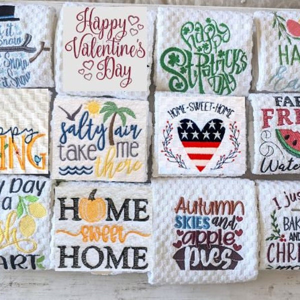 Seasonal Holiday Hand Towels, Embroidered Towels for Kitchen, Dish Towels, Holiday Home Decor