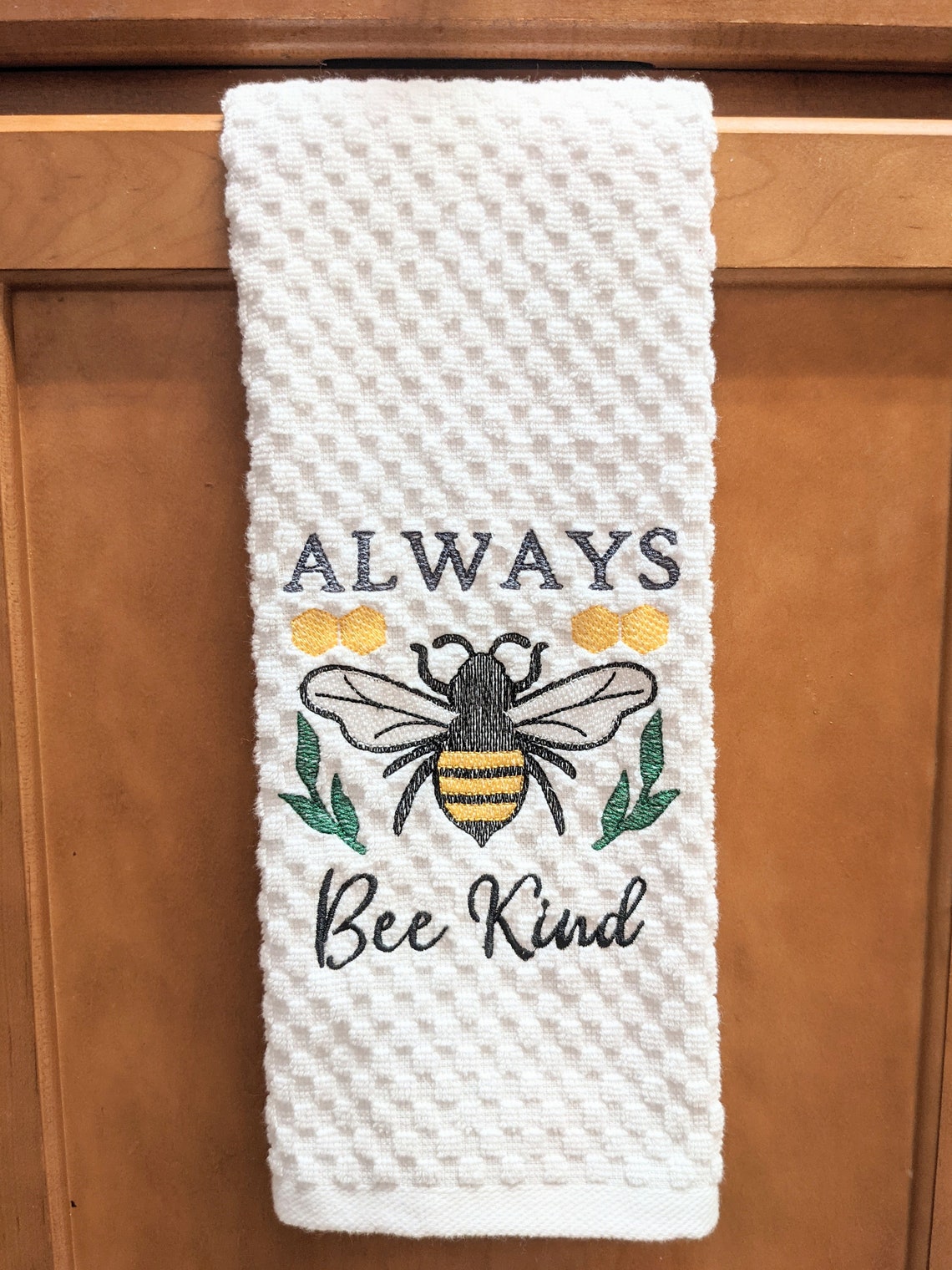 Bee Kind Embroidered Kitchen Towel Honey Hand Towel Waffle Etsy UK