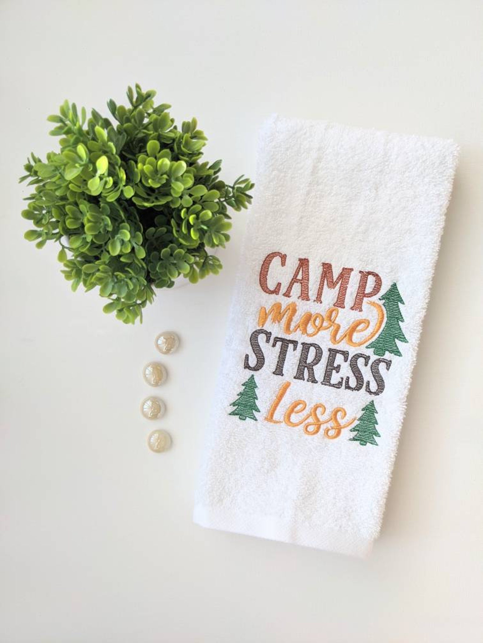 Camping Embroidered Bathroom Towel Camp More Stress Less Etsy