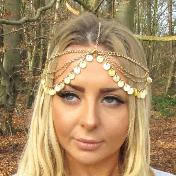 Yellow Gold Sea Shell Headpiece Mermaid Crown Boho Head Chain Hair Headband 2061