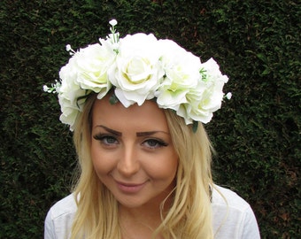 Large Yellow Wildflower Rose Flower Garland Headband Hair Crown Festival 1923