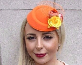 Yellow Rose Flower Pillbox Hat Fascinator Hair Clip Races Wedding Vintage 3837