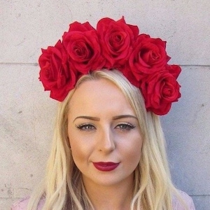 Large Red Rose Flower Sugar Skull Headband Big Hair Crown Day of the Dead sh-194 Halloween Headpiece Floral Garland image 1