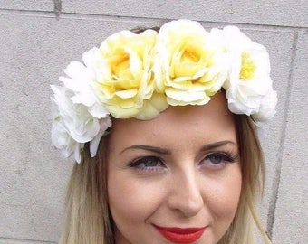 Red White Cream Daisy Rose Flower Garland Headband Hair Crown Festival Boho 2911