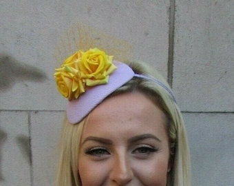 Mustard Yellow Lilac Purple Feather Flower Hat Hair Fascinator Races Floral 7119