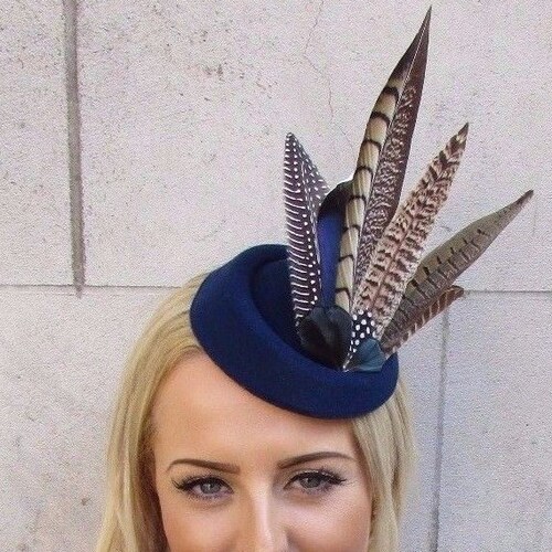 Navy Blue Brown Pheasant Feather 