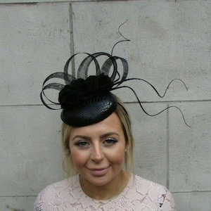 Black Snakeskin Rose Flower Feather Hat Hair Fascinator Wedding Races Snake 7930