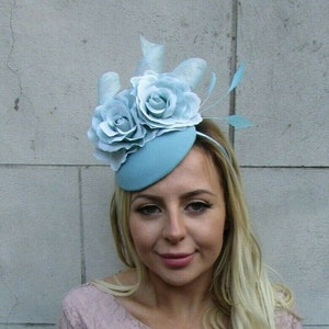 Duck Egg Light Turquoise Blue Flower Feather Hat Fascinator Races Wedding sh-197