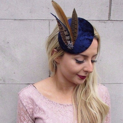 Navy Blue Brown Pheasant Feather 