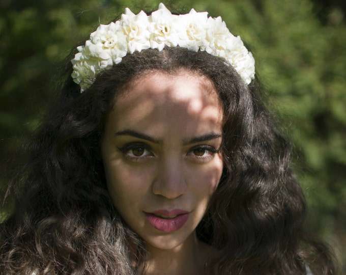 Cream Rose Flower Hair Crown Headband Garland Small Festival Etsy