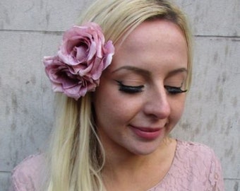 Dark Grey Charcoal Light Blush Nude Pink Rose Flower Feather Hat Fascinator 6070