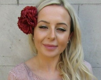 Double Navy Blue Teal Rose Carnation Flower Hair Clip Fascinator