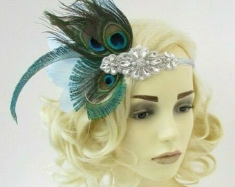 Peacock Feather Hair Bow Headband Bandana Hairband Hair Tie Band Scarf Dress