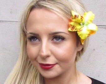 Long Blue Orchid Flower Stem Hair Clip Fascinator Headpiece