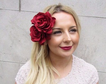Large Peach Pink Dahlia Flower Hair Clip Rose Fascinator Bridesmaid Floral 5293