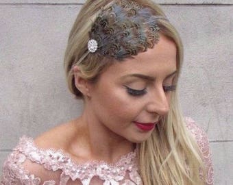 Green Beige Brown Pheasant Feather Fascinator Headband Races Hair Headpiece 4141