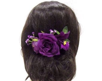 Wedding Hair Accessories Long Purple Rose Flower Hair Comb
