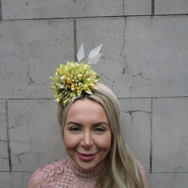 Cream Fascinator Lime Chartreuse Green Flower Velvet Padded Headband Fascinator Headpiece Wedding Races Halo Hairband u12603